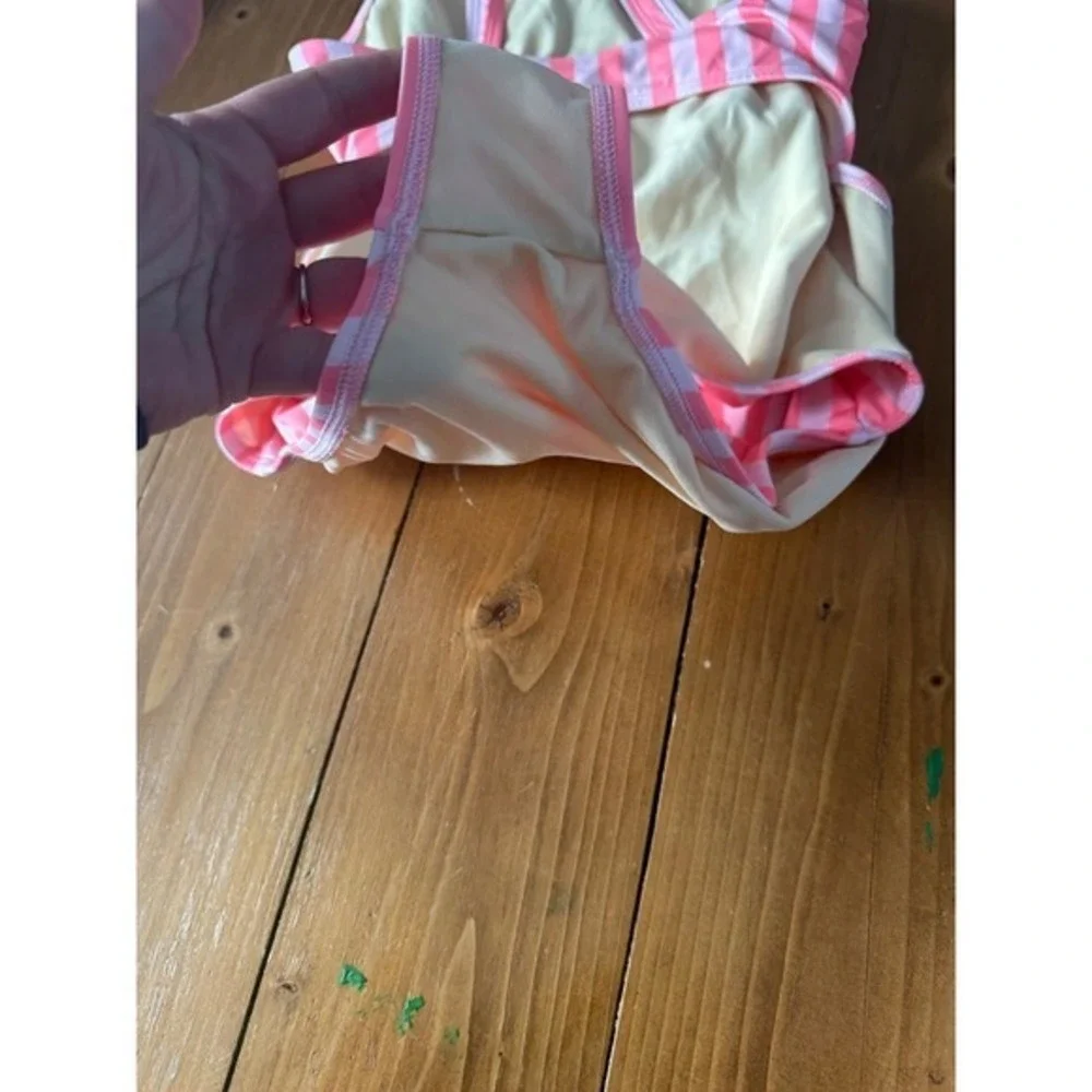 Lands' End‎ Girls Pink Striped Sequin Dolphin One Piece Swimsuit Size 14